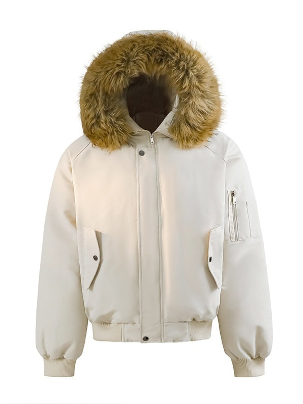 Thickening Keep Warm Fur Collar Black Short Parker Coat