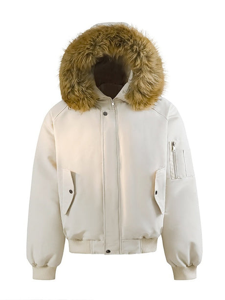 Thickening Keep Warm Fur Collar Black Short Parker Coat