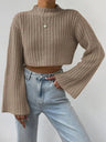 High-waisted Short Bell Sleeves Mock Neck Pullover Sweater