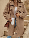 Open Buckle Lapel Pocket Plush Loose Coats