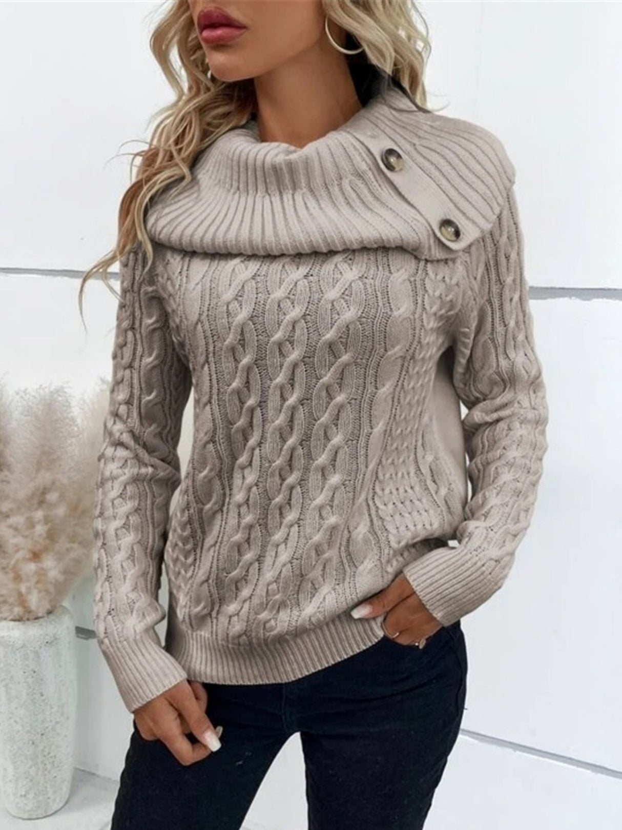 Turtleneck Buttons Raglan Sleeves Sweaters