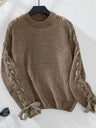 Lace Up Bow Long Sleeve Knitting Pullover Sweater