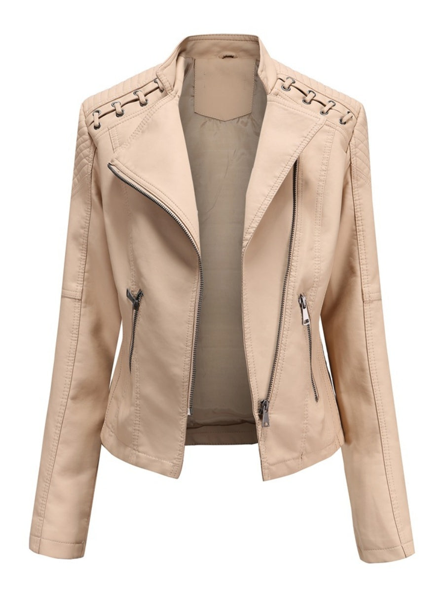 Short Slim Fit Thin Three-dimensional Decoration Leather Jacket