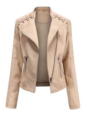 Short Slim Fit Thin Three-dimensional Decoration Leather Jacket