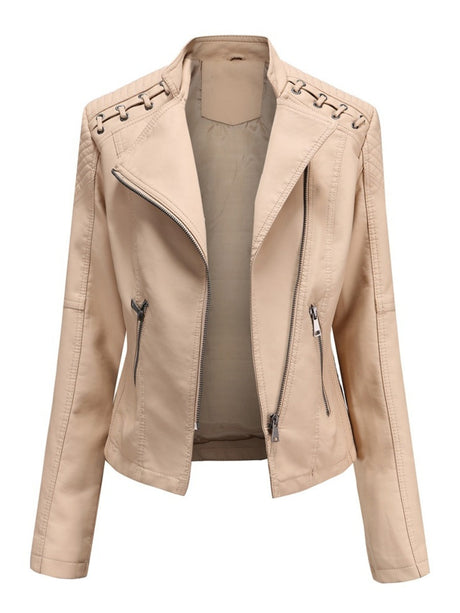 Short Slim Fit Thin Three-dimensional Decoration Leather Jacket