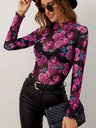 Liber Autumn Women's Wood ear Plants and Flowers Mesh&Sheer Tops