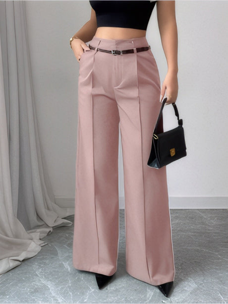 Women's Belted Wide-leg High-waisted Straight-leg Suit Trousers