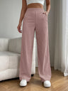 Threaded High-waist Loose Wide-leg Pants With Draped Straight Legs