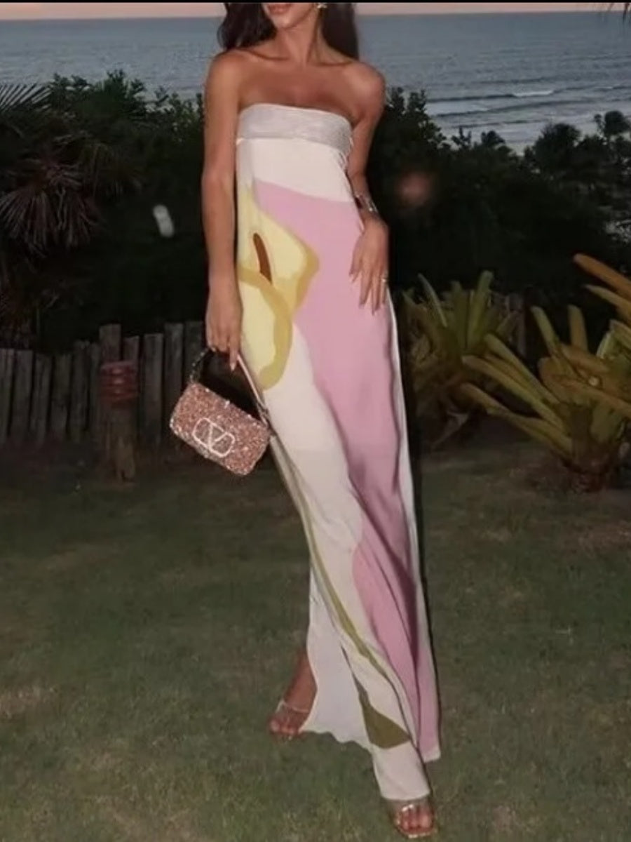 Liber European and American style Women's Printed 3D Three-dimensional pattern Maxi Dresses