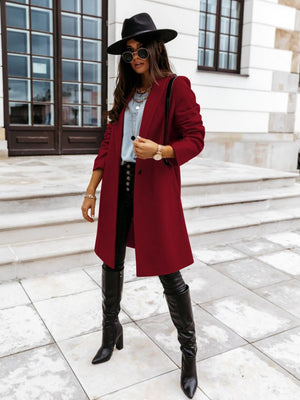 Solid Color Lapel Mid-length Button Wool Coat