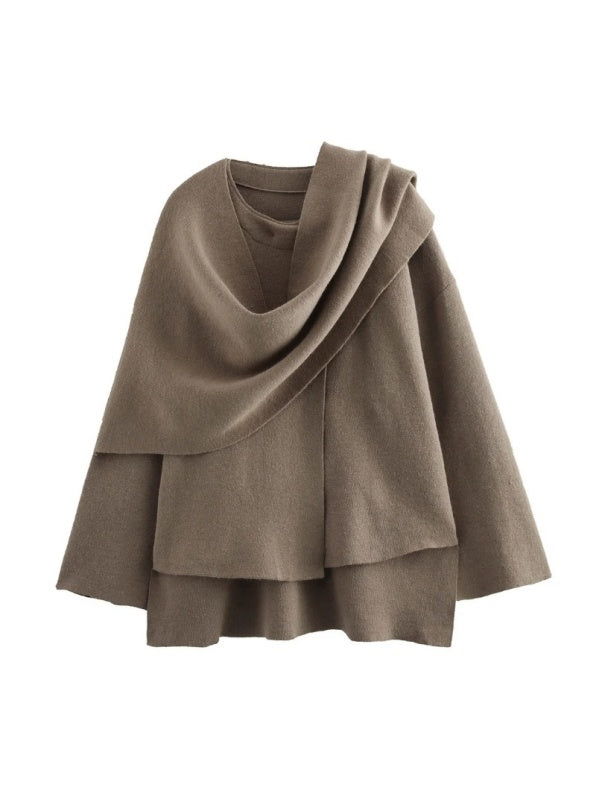 Asymmetrical Scarf Short Knit Cardigan