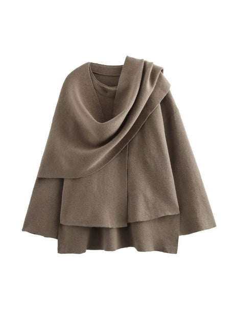 Asymmetrical Scarf Short Knit Cardigan