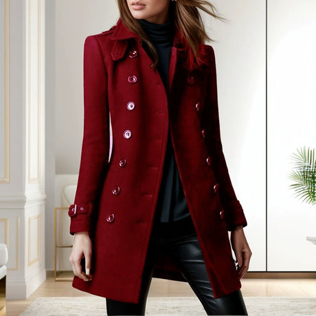 Double-breasted With Medium-length Buttons Lapel Daily Leisure Workwear Coat