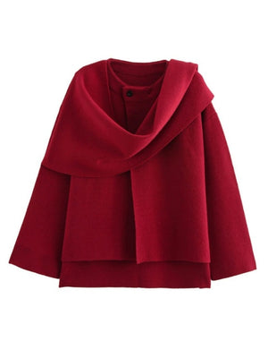 Asymmetrical Scarf Short Knit Cardigan