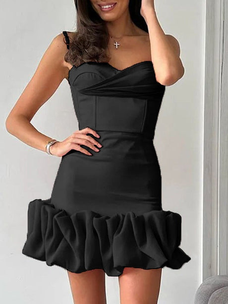 Pleated Skirt With Spaghetti Straps Slim Fit Mini&Short Dresses