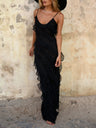 Ruffle Backless And Slit V-neck Suspenders Maxi Dresses