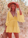 Lace Patchwork V-neck Batwing Sleeves Buttons Mini&Short Dresses