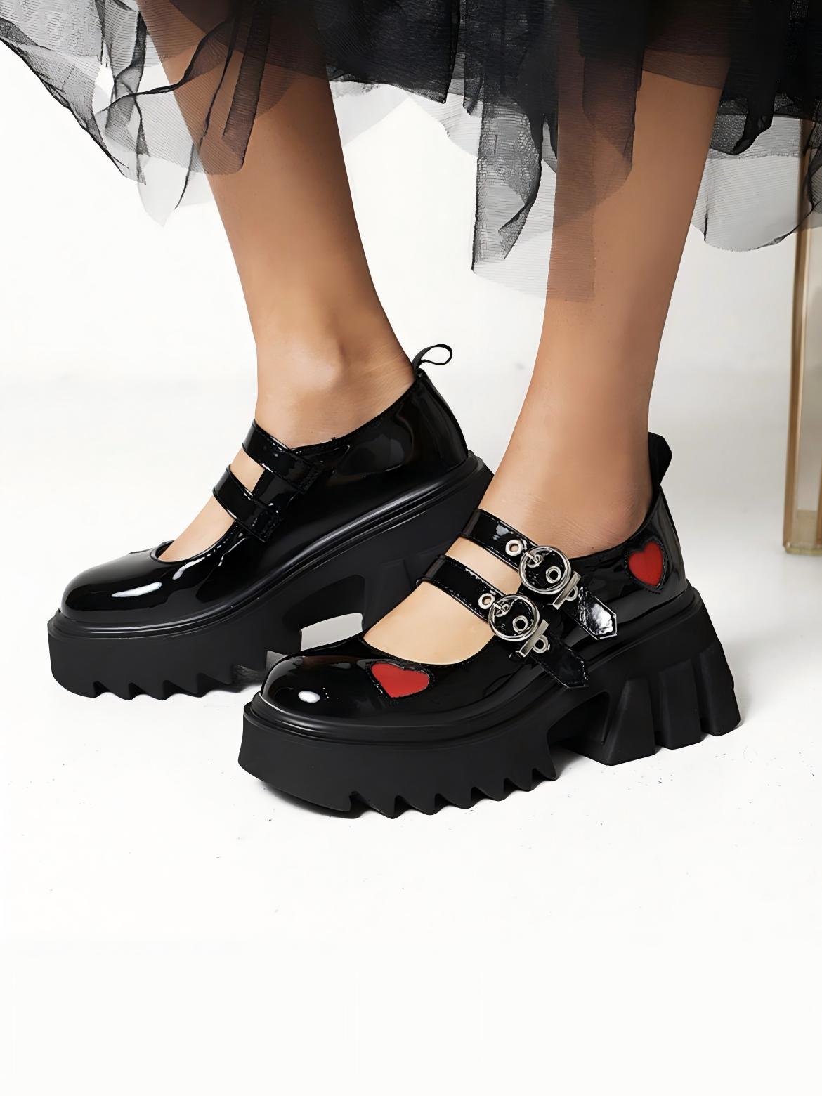 Heart-shaped Platform Mary Jane Shoes