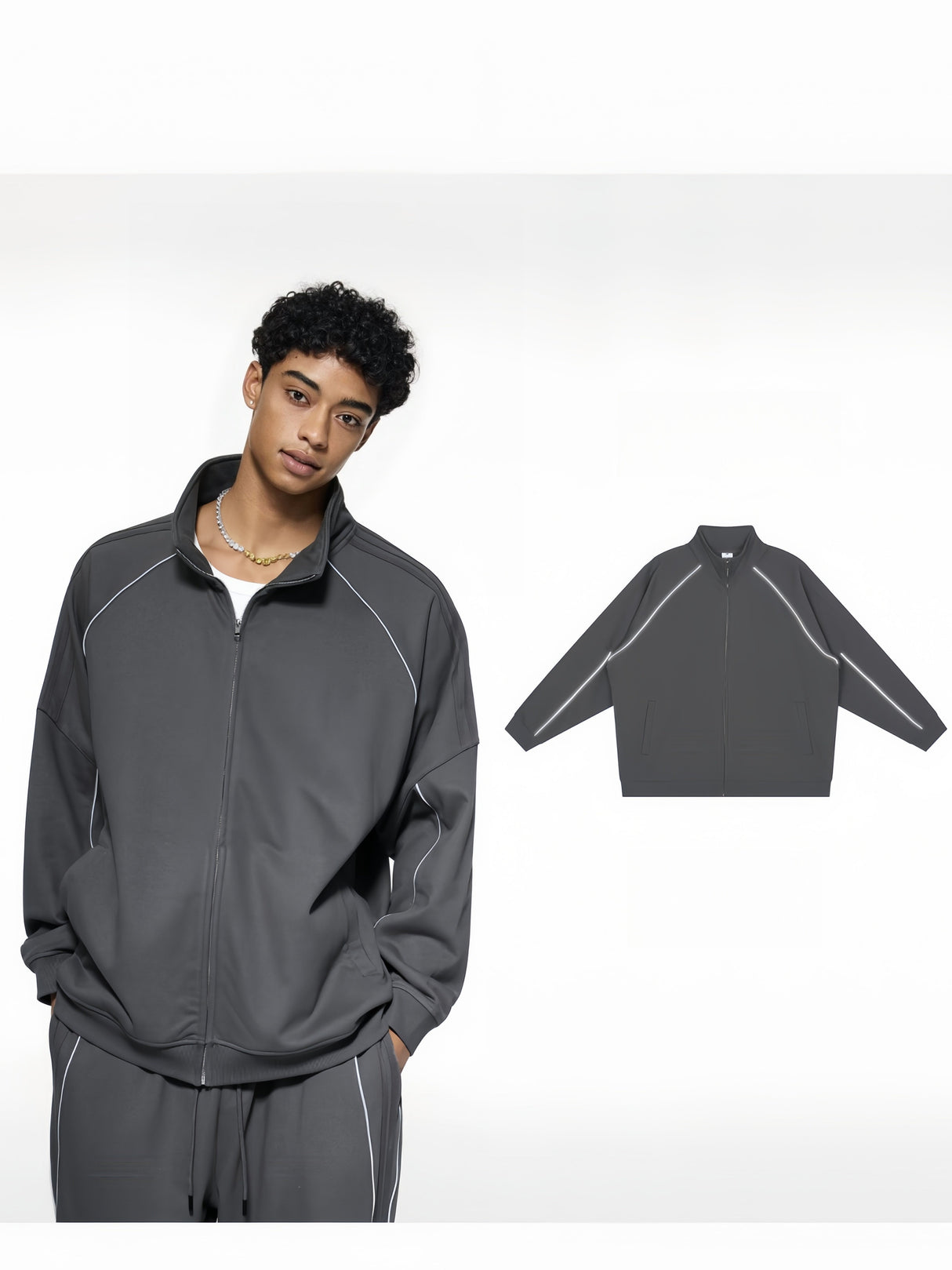 Reflective Stripes Cardigan Sweatshirts&Hoodies Tracksuit