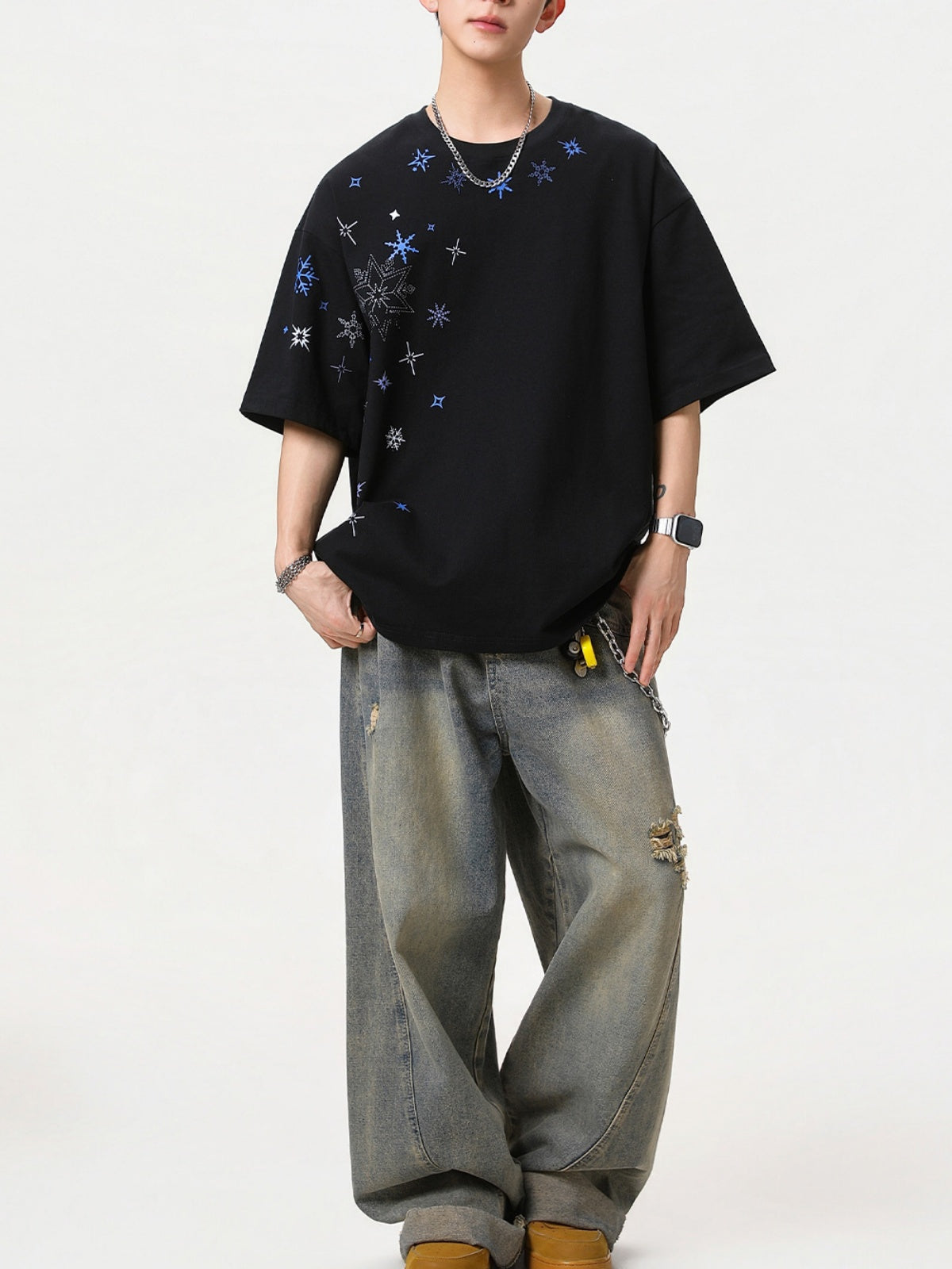 Snowflake Printed Breathable Loose-fit T-shirts