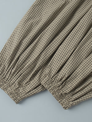 Cotton Blend Lantern Pants Plaid Breathable Leisure Pants