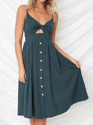 Bow Cutout Strap Buttons Backless Maxi Dresses