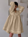 Cotton Blend Temperament V-neck Long Sleeve Loose-fit Home Vacation Mini&Short Dresses