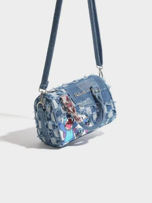 Stitch-themed Denim Patchwork Handbag