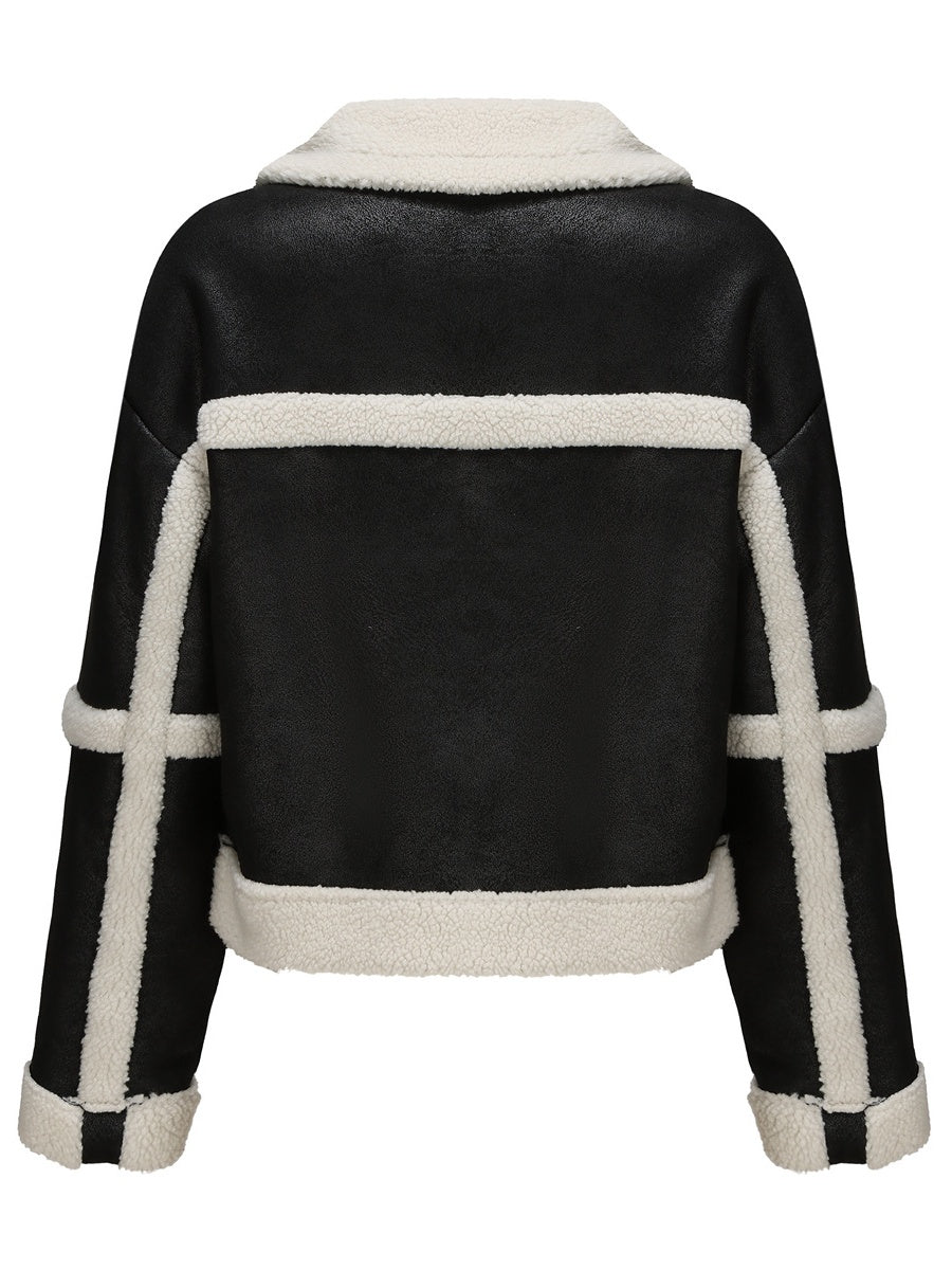 Suede Keep Warm Plush Pocket Leather Jacket