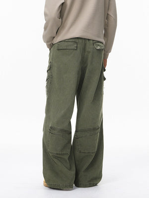 Washing Water Cut Multiple Pockets Old Tooling Casual Trousers