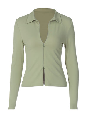 Stylish Cardigan Double Zipper Slim Fit T-Shirt
