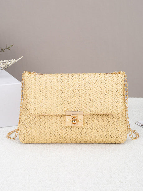 Solid Color Straw Crossbody Bag For Vacation
