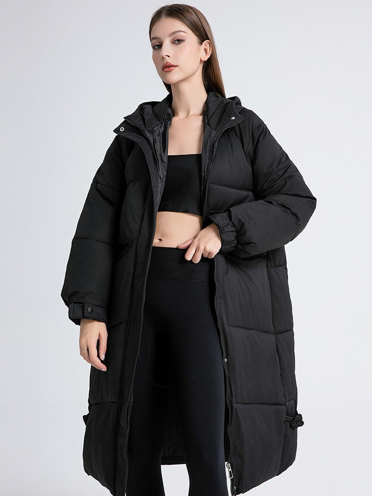 Women's Fur Collar Hooded Down Jacket, Extended Style, Knee-length Thickened Down Jacket，removable Collar