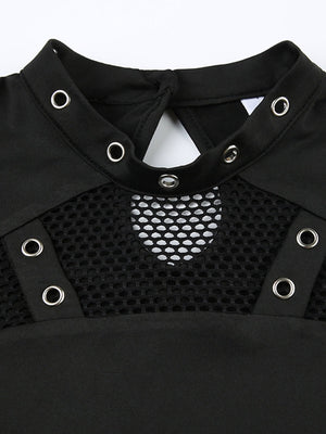 Y2K Hollow Out Grid Splicing Long-sleeved T-shirt