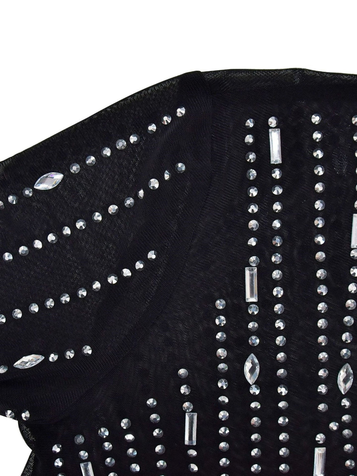 Robe maxi brillante à manches longues en résille et strass, idéale pour les soirées