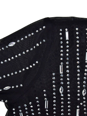 Robe maxi brillante à manches longues en résille et strass, idéale pour les soirées