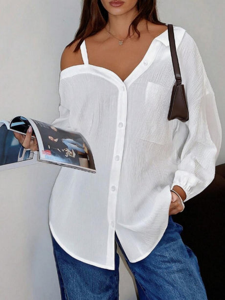 Loose-fitting Casual Button-down Off-shoulder Long-sleeved Shirt