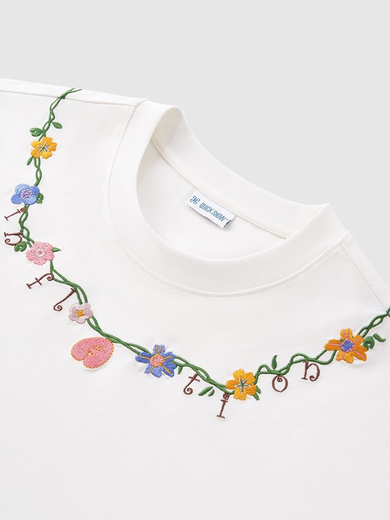 Retro Floral Embroidery T-shirts