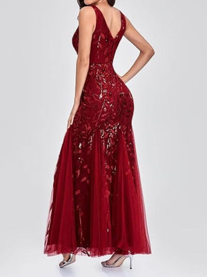 V-Neck Christmas Sequins Maxi Dresses