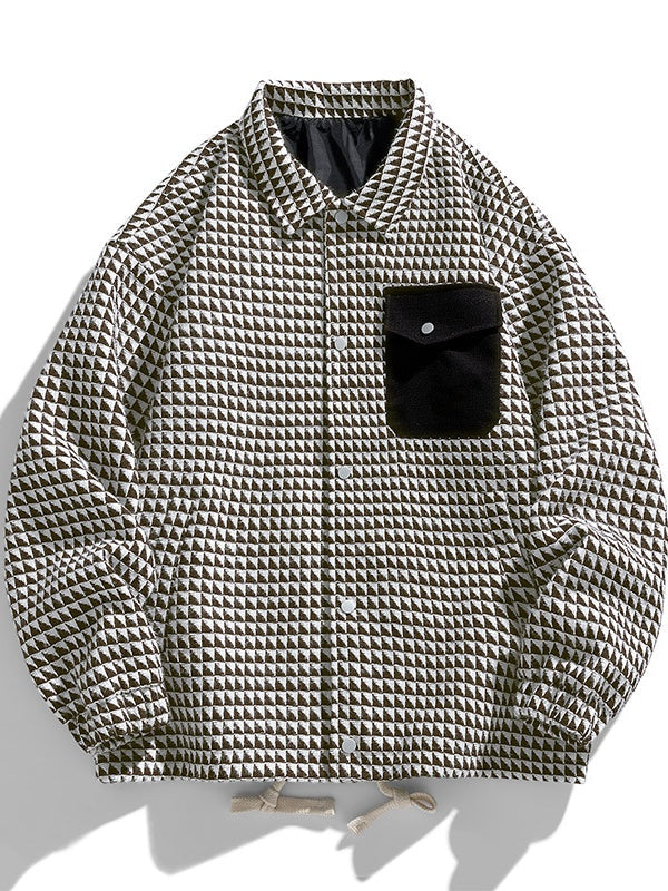 Veste à carreaux color-block à col cranté