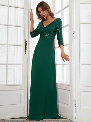V-neck Sequins Spliced Long Dress