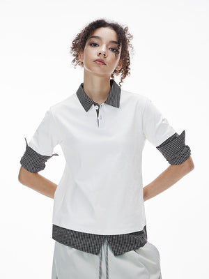 Liber Autumn Neutral wear Fake two pieces Letter Polo
