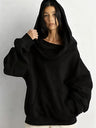 Casual Ribbed Hem Solid Color Off-shoulder Hooded Sweatshirt