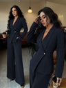 Long Sleeve Single Buckle Blazers Straight-leg Pants 2-piece Sets