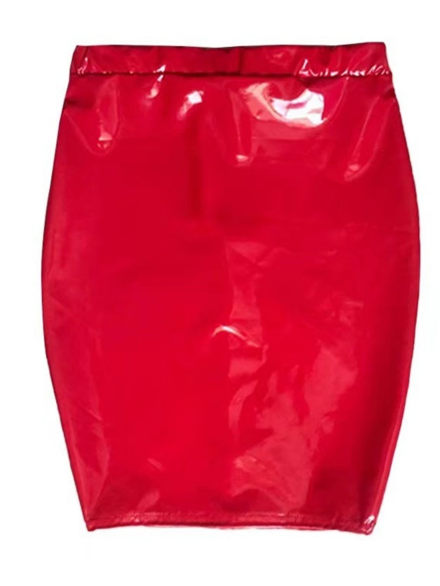 Jupes moulantes en cuir PU brillant, taille haute, fermeture éclair