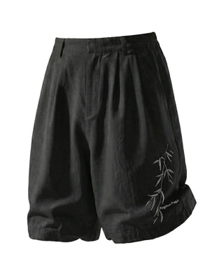 Imitation Linen Texture Printed New Chinese Style Five Points Shorts
