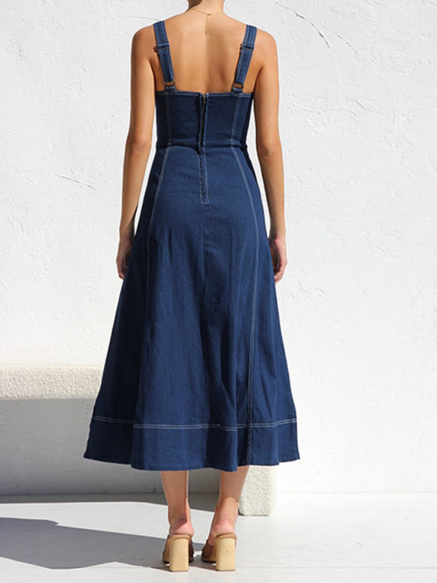 Débardeurs à col en cœur, jeans à boutons et poches, robes midi