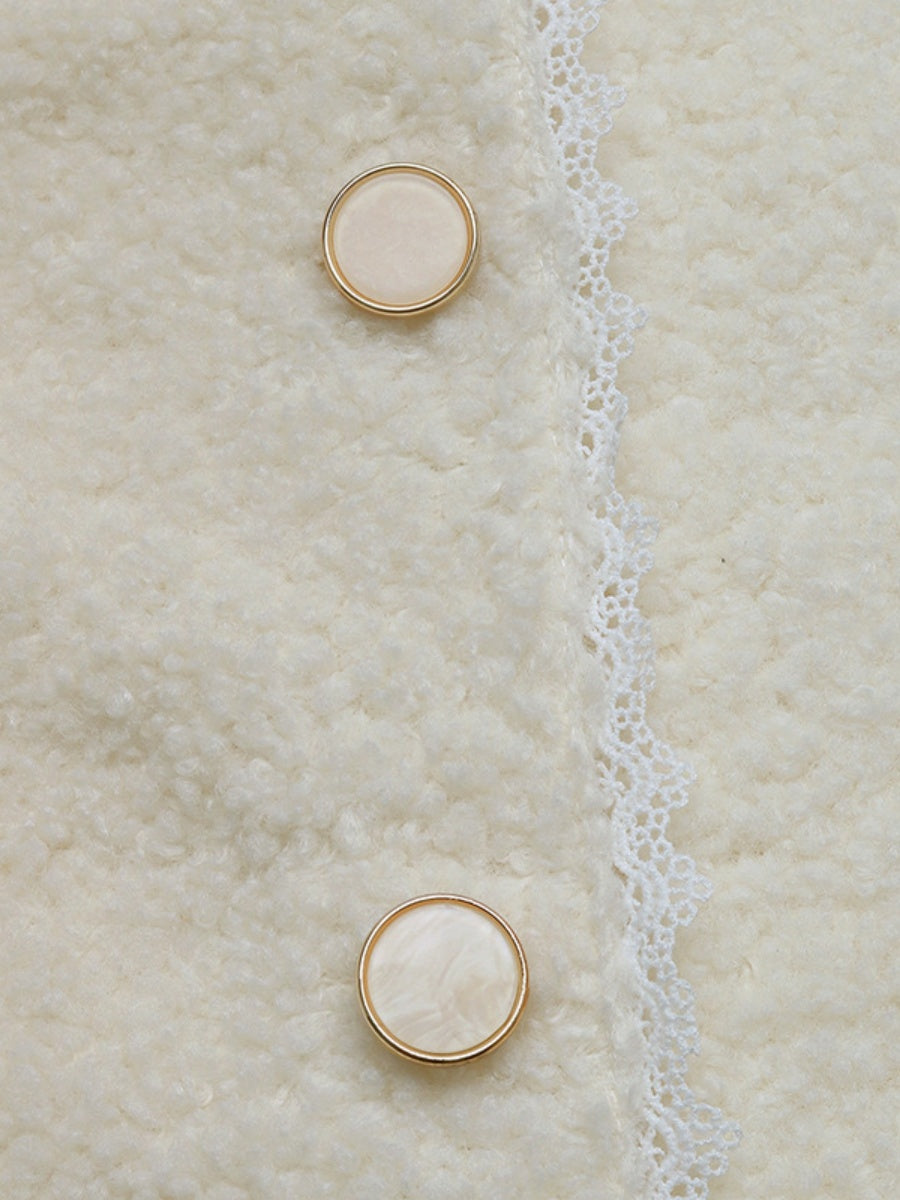 Splicing Buttons Off-white lace cardigan jacket
