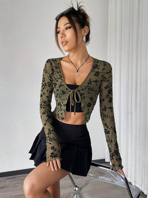 Liber Autumn Women's Lace up Geometric Patterns Blouse&Shirts