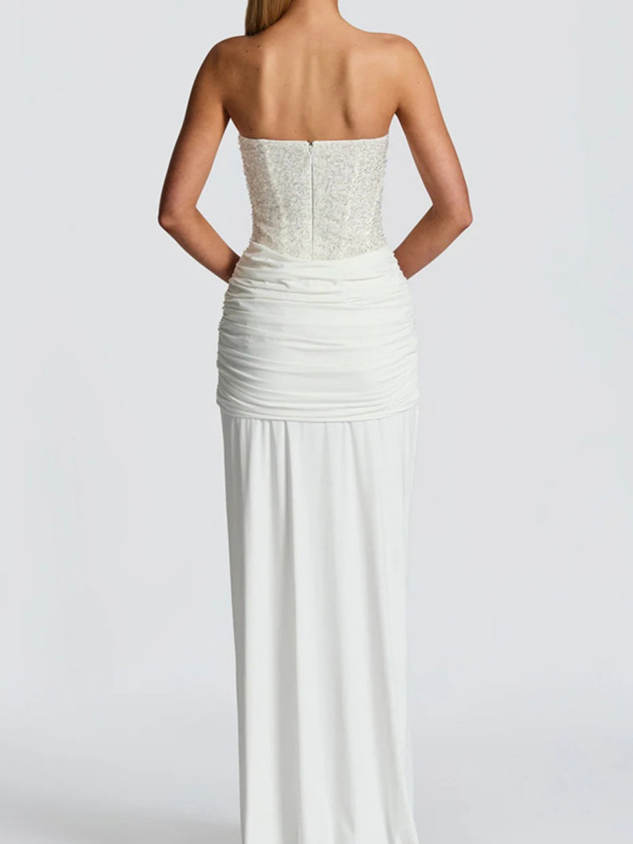Sequins Tube Top Splicing Bandage Formal Dress Maxi Dresses
